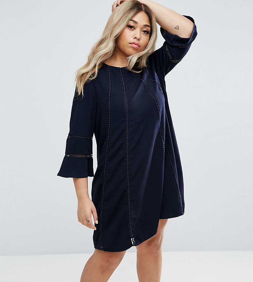 Truly You Fluted Sleeve Shift Dress - Navy
