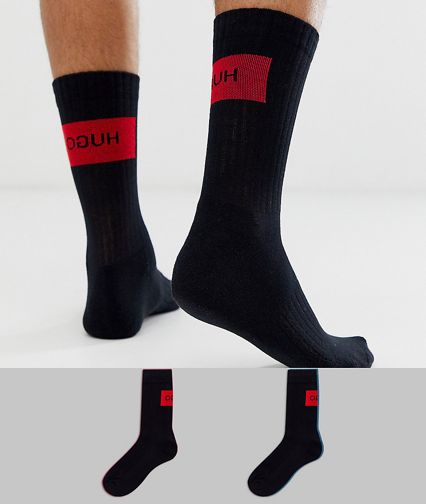 HUGO 2 pack reverse back logo socks in black