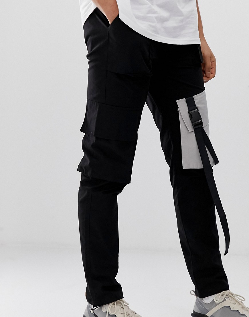 Sixth June cargo trousers in black with contrast pockets
