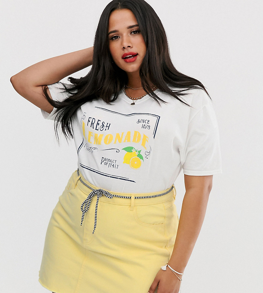 Boohoo Plus t-shirt with lemonade slogan in white