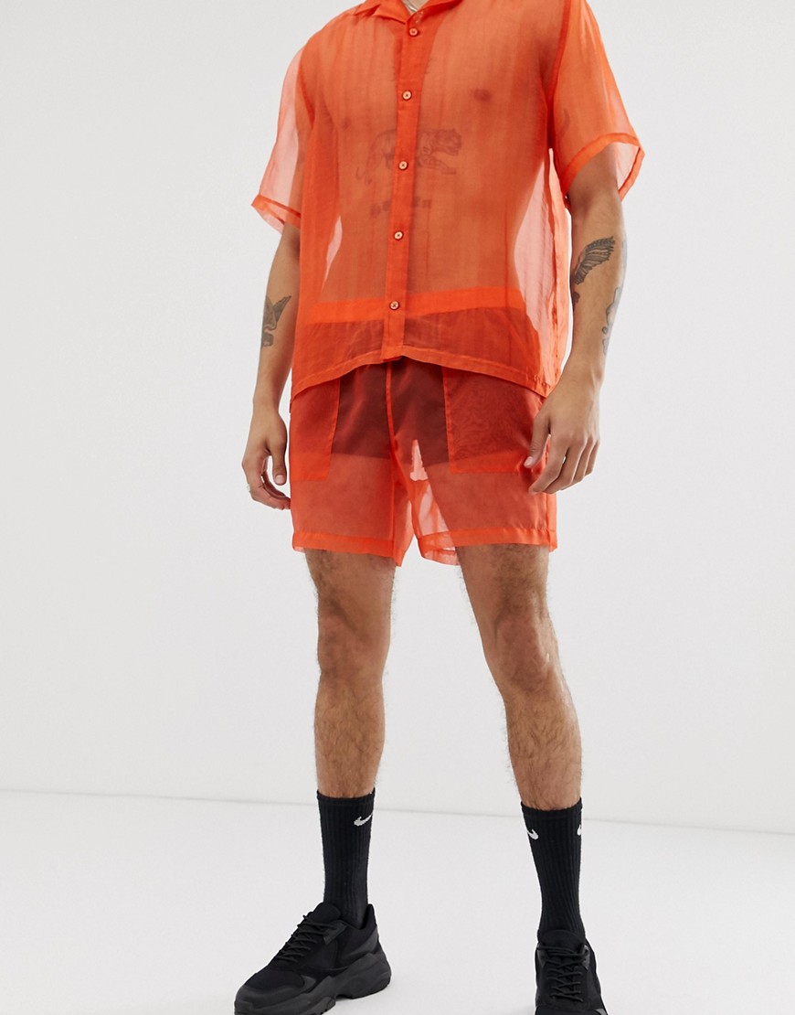 ASOS DESIGN festival co-ord shorter shorts in sheer orange organza