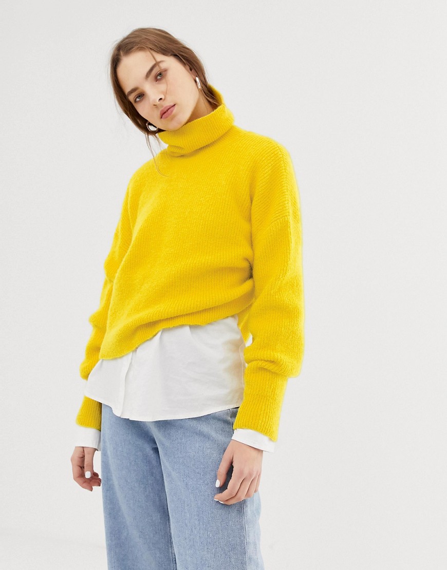 Weekday roll neck knitted jumper in yellow