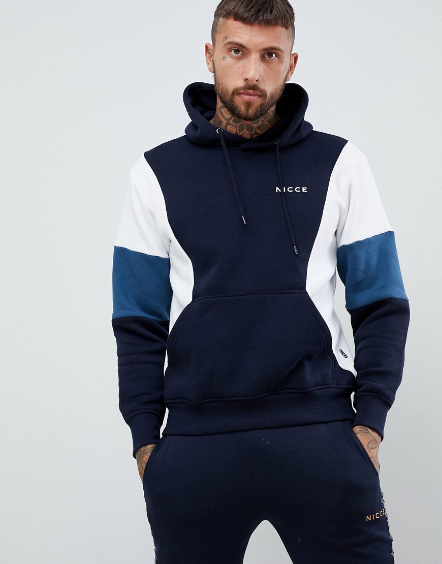 Nicce union panelled hoodie in navy
