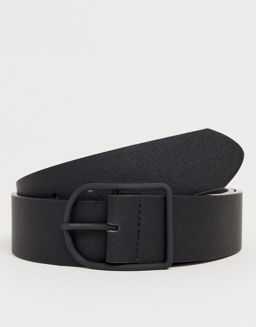 ASOS DESIGN faux leather wide belt in black with matte black buckle