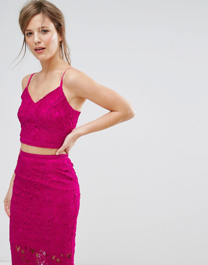 New Look Co-Ord Lace Crop Top - Bright pink