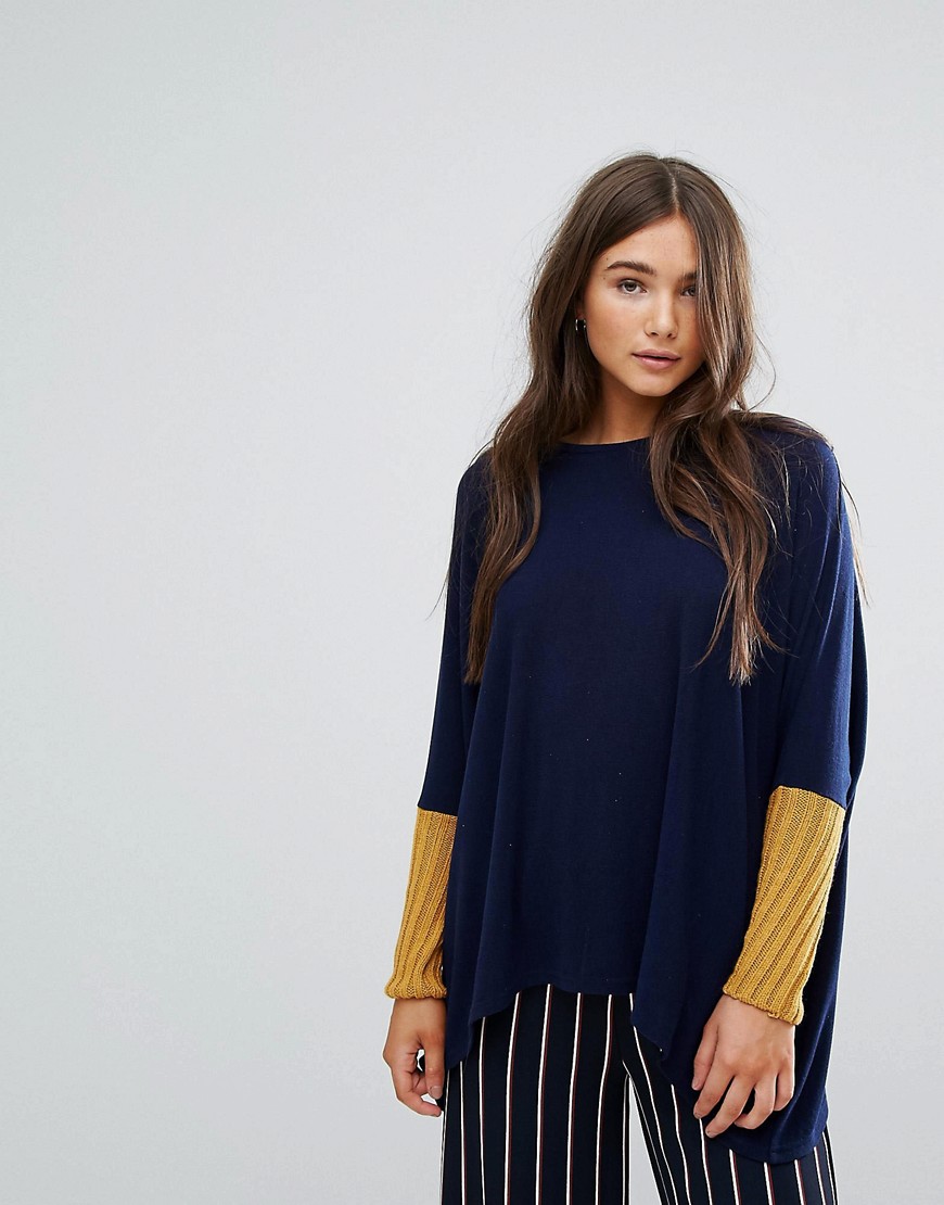 Traffic People Slouchy Jumper With Contrast Sleeves