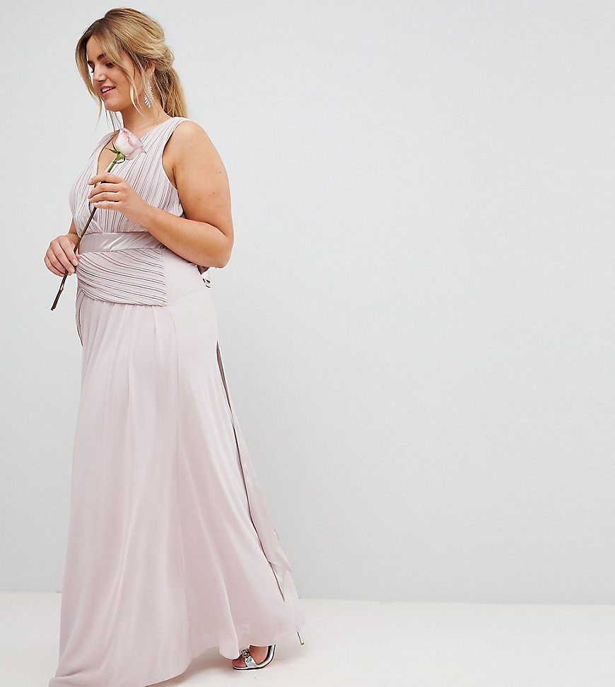 TFNC Plus Bow Back Maxi Bridesmaid Dress With Front Pleats