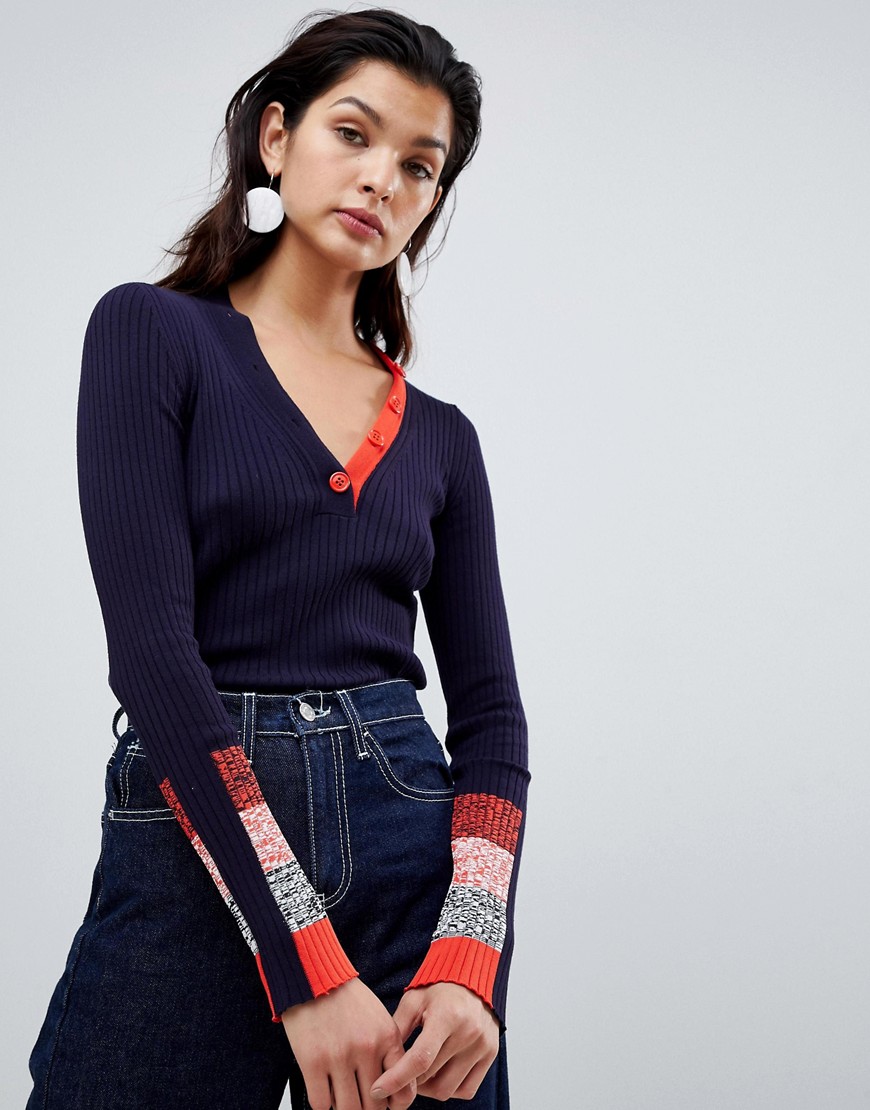 Sportmax Code Ribbed Knit with Spacedye Cuff - 008 navy