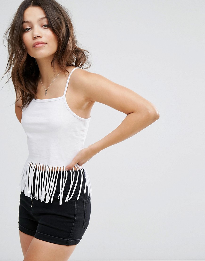 New Look Fringe Cami Crop Top - White