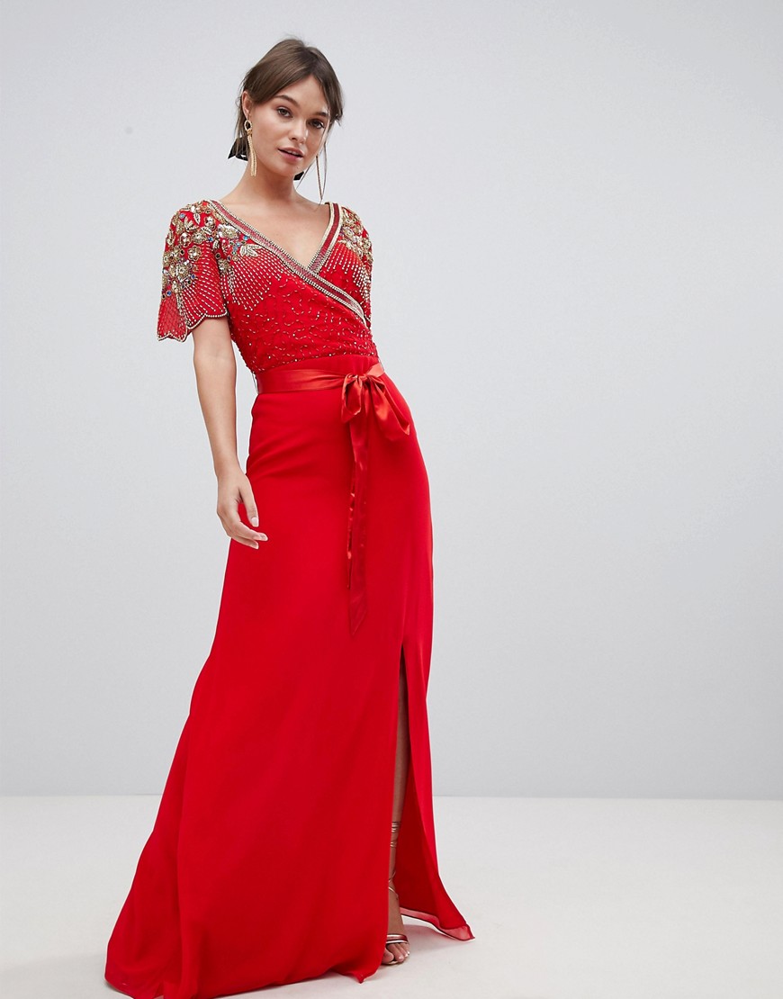 Virgos Lounge Julisa Wrap Maxi Dress With Embellishment - Red