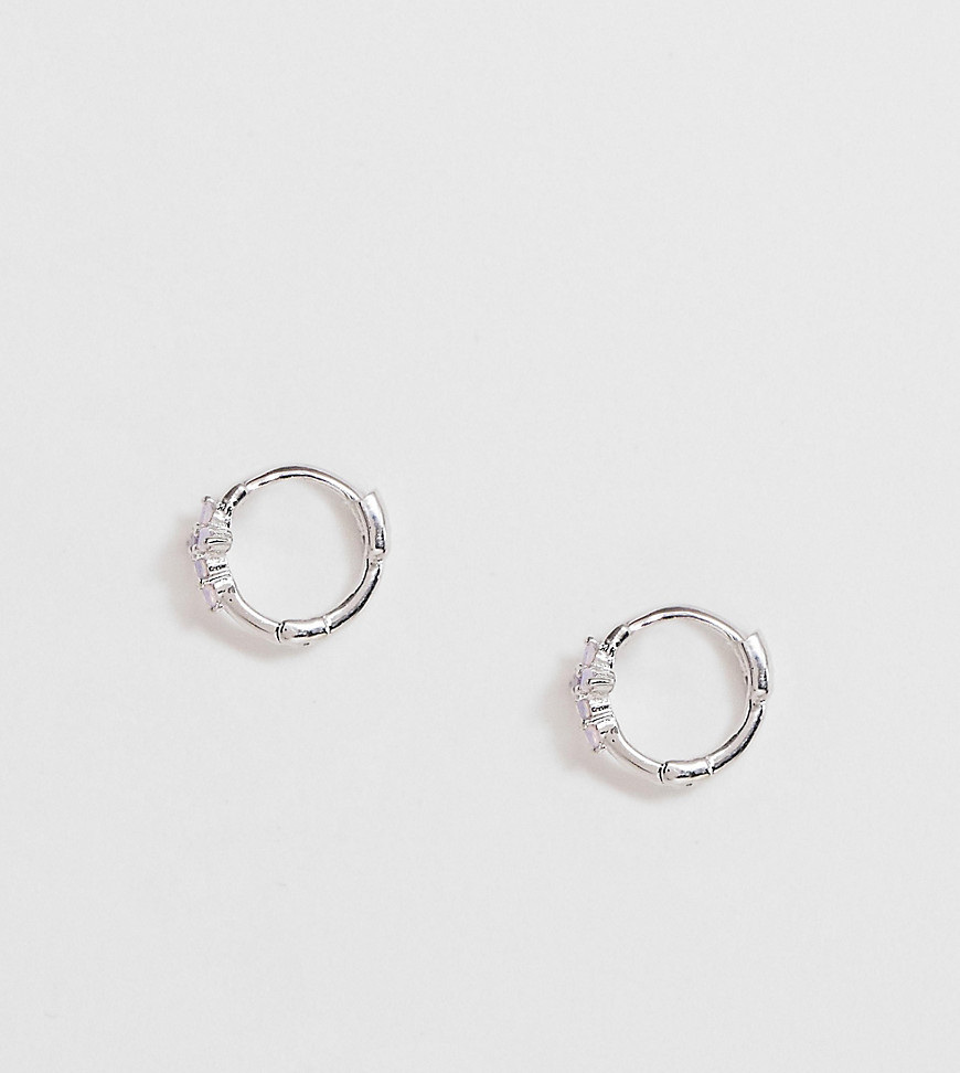 Astrid & Miyu Sterling Silver Opal Stone Cross Huggie Hoop Earrings