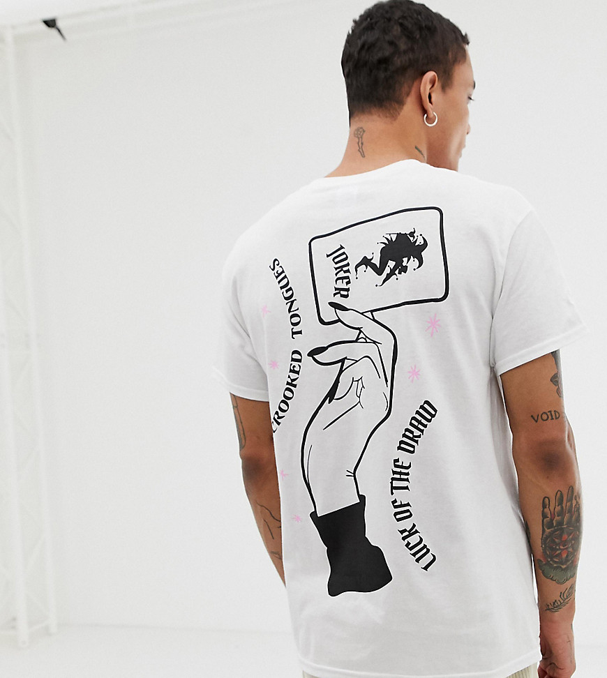 Crooked Tongues oversized t-shirt in white with luck back print
