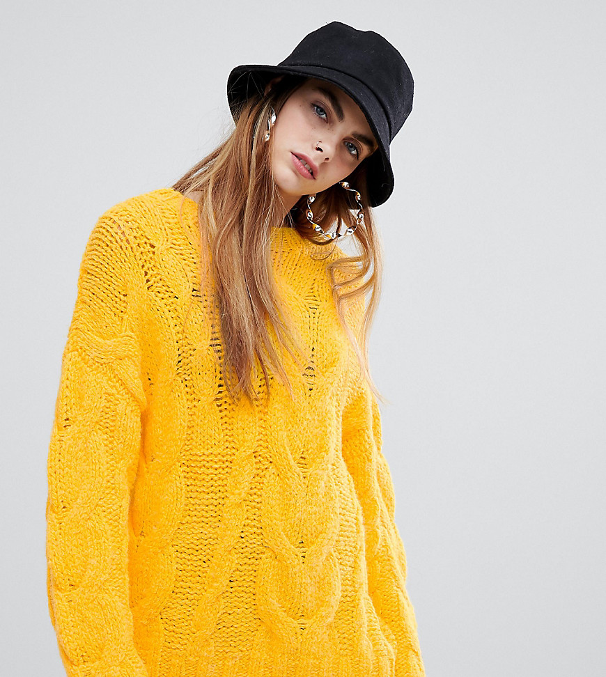 Bershka oversized cable jumper in yellow