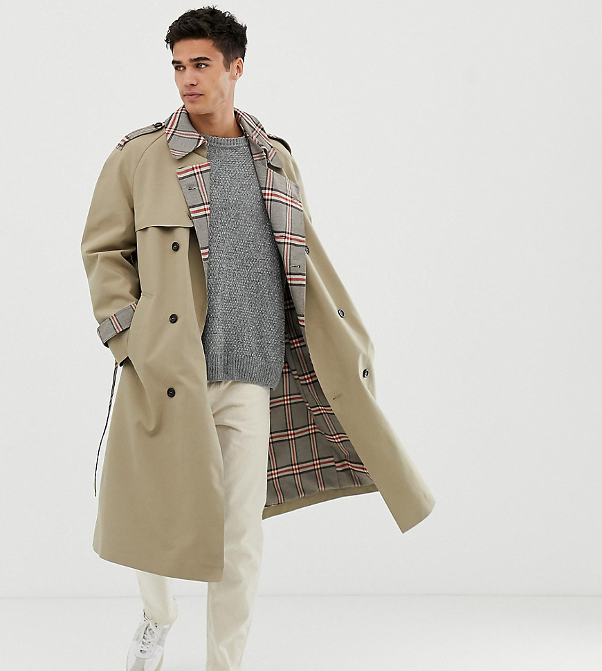 Noak check lined trench coat in stone