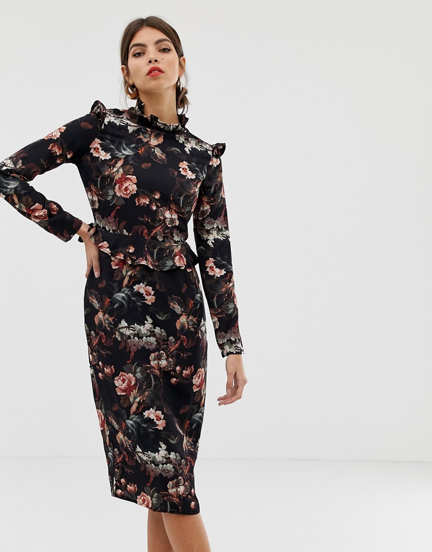Hope & Ivy floral ruffle neck dress