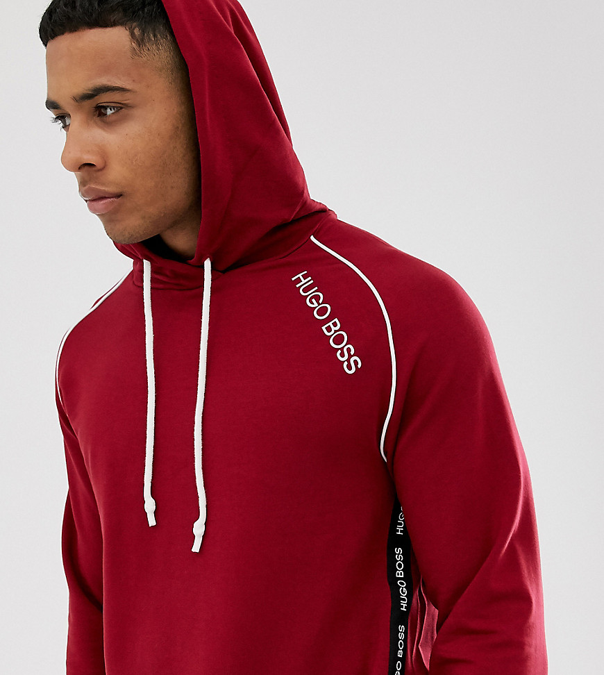 BOSS bodywear logo taping hoodie in burgundy