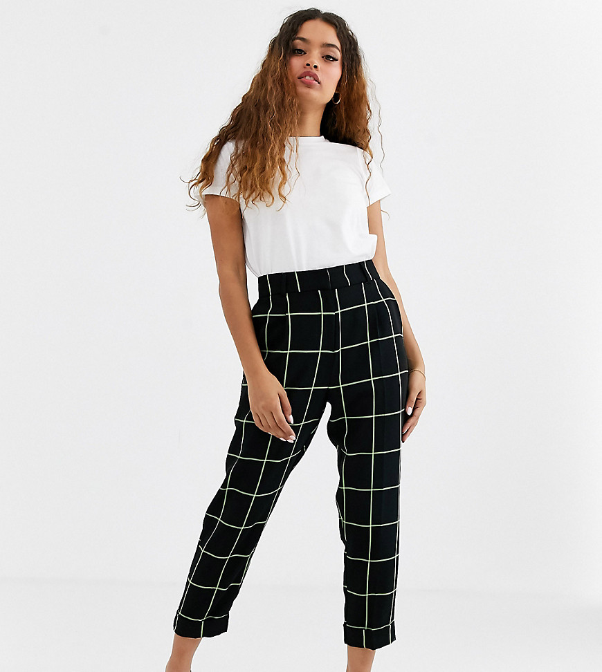 ASOS DESIGN petite neon grid check dream tapered suit trousers