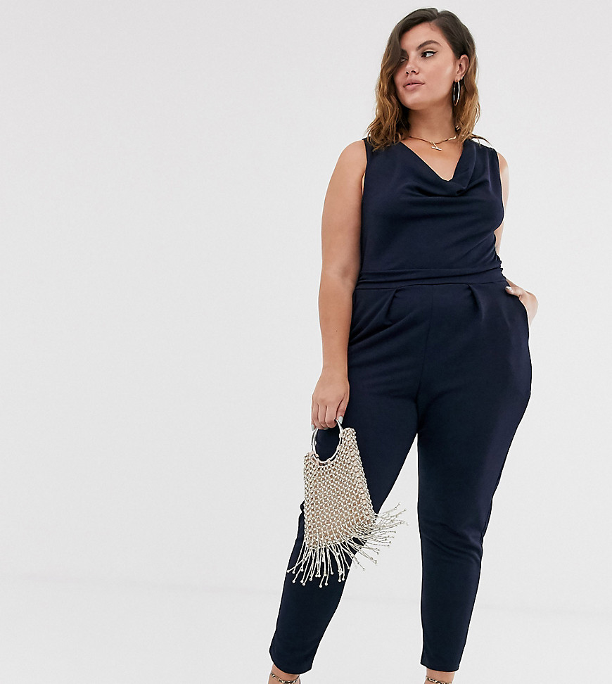 Outrageous Fortune Plus cowl front jumpsuit in navy