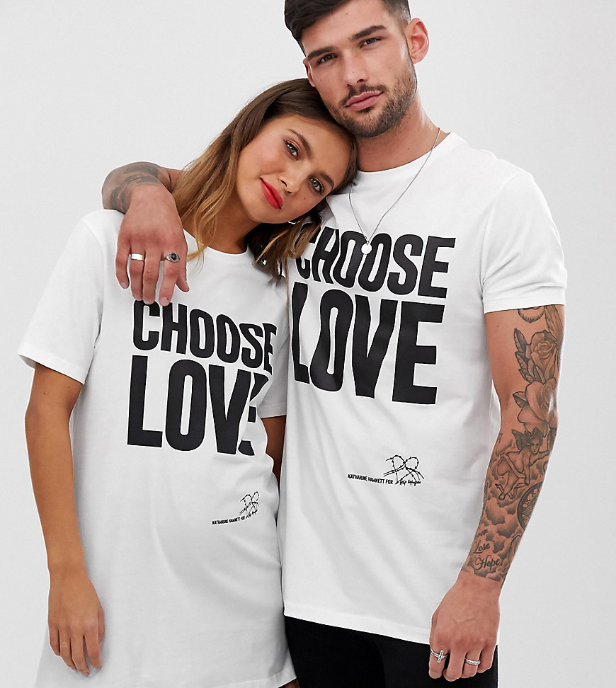 Help Refugees Choose Love longline t-shirt in white organic cotton