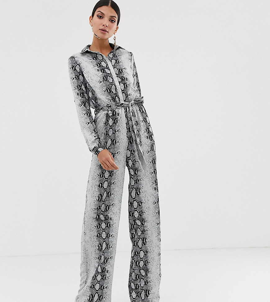 Missguided Tall wide leg jumpsuit in snake