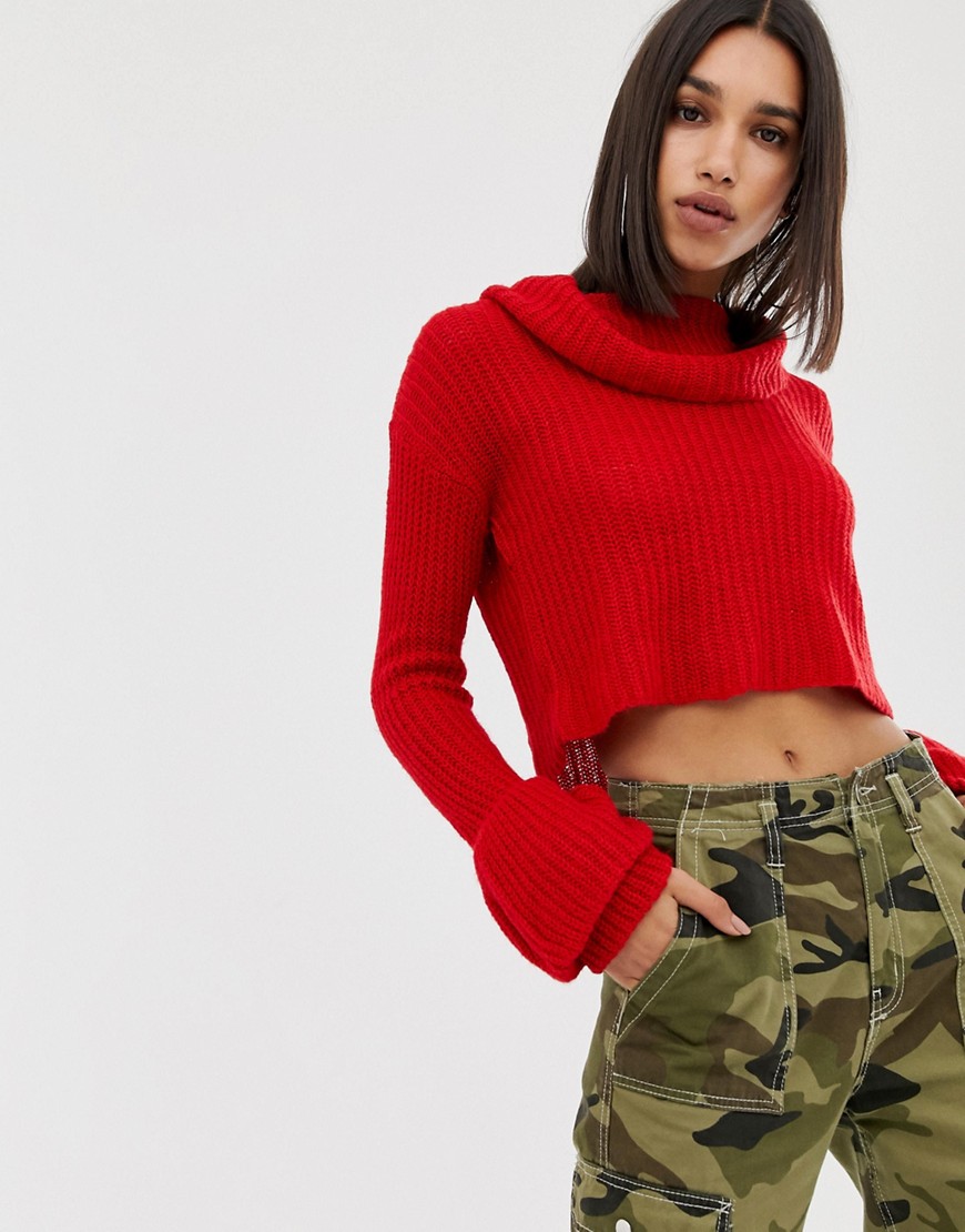 Missguided open stitch roll neck knitted jumper