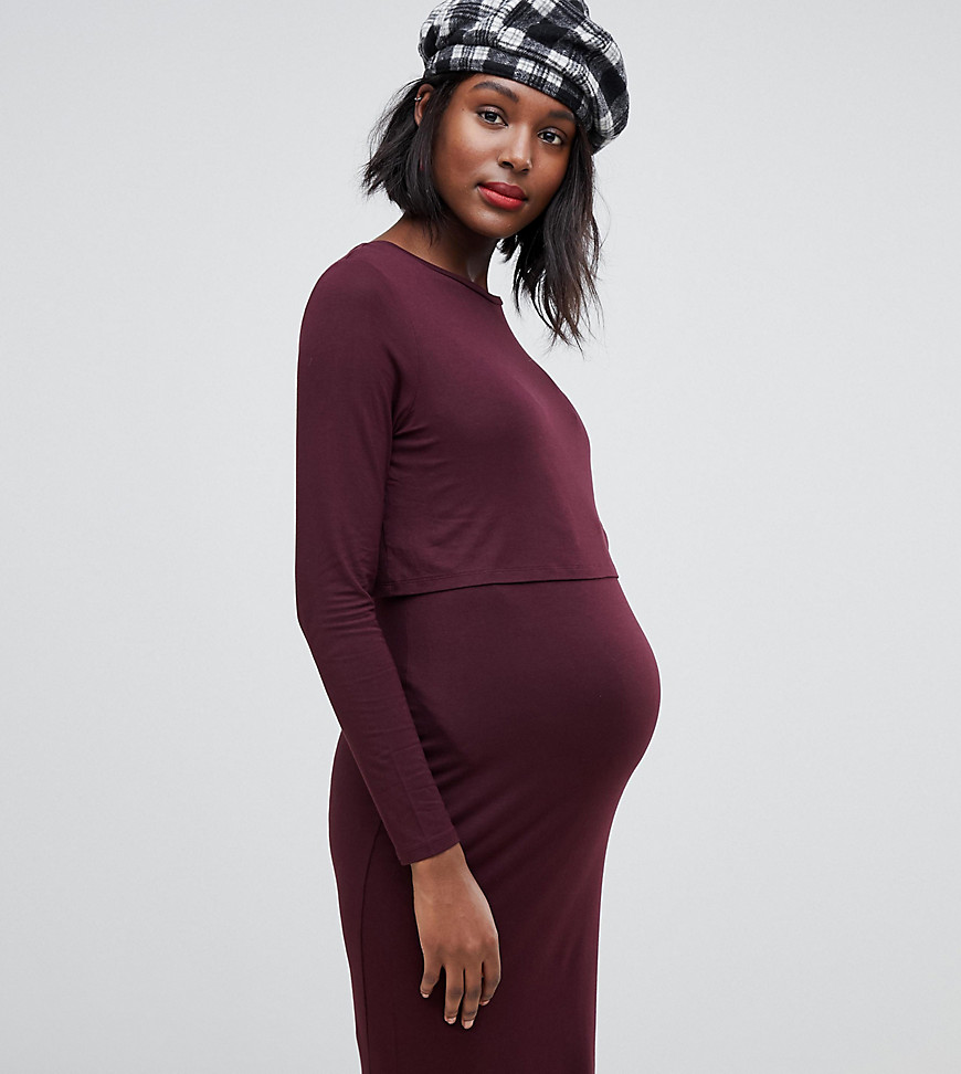 New Look Maternity double layer nursing dress in burgundy