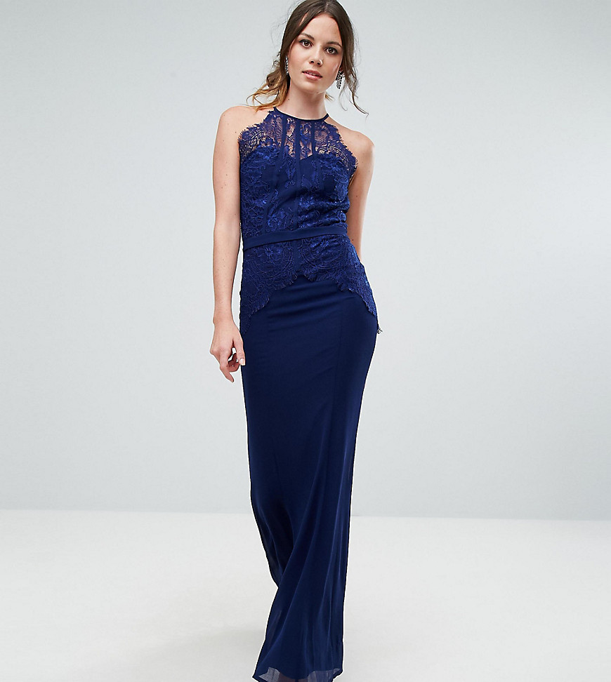 Little Mistress Tall All Over Lace Top Fishtail Maxi Dress - Navy