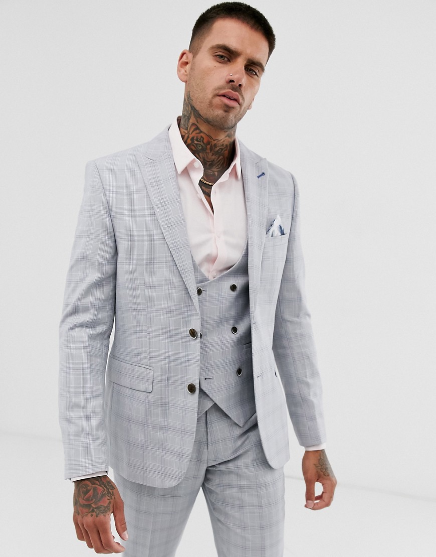 Harry Brown slim fit light grey check suit jacket