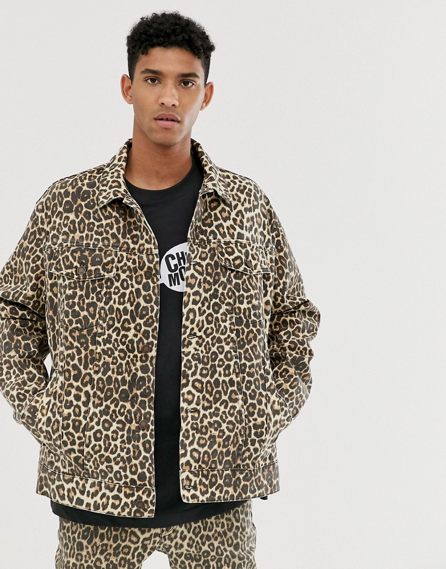 Cheap Monday oversize denim jacket with cheetah print