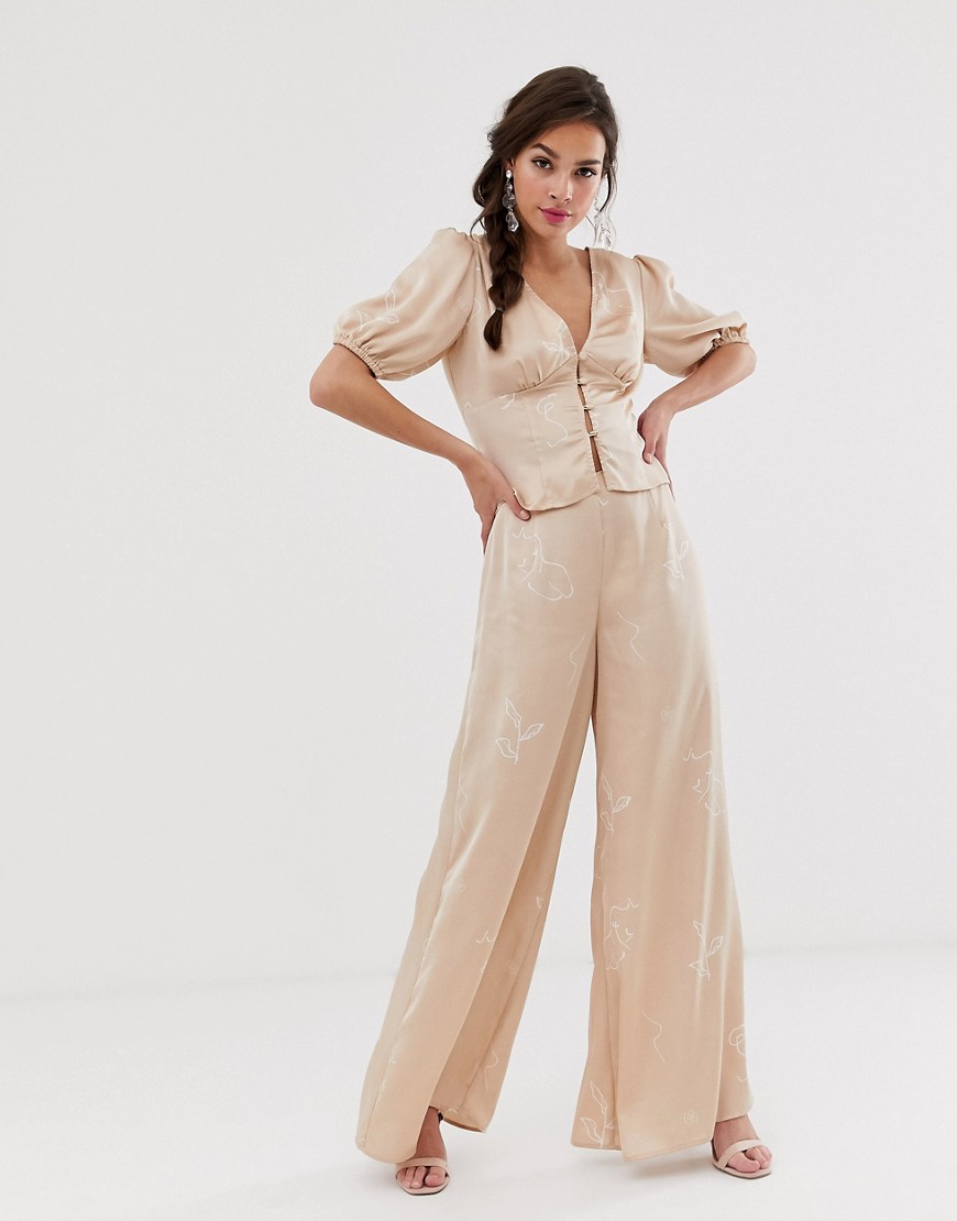 Finders Keepers Cristina wide leg pant in sketch print