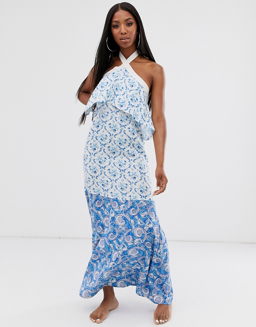 ASOS DESIGN high neck tiered maxi beach dress in mixed paisley print