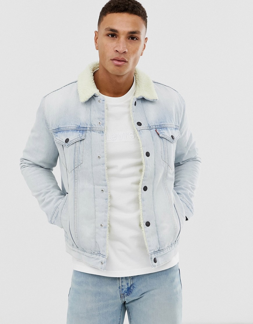 Levi's type 3 borg lined denim trucker jacket in miracle sauce bleach wash