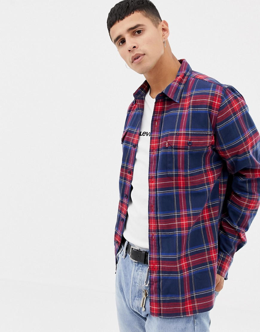 Levi's jackson check flannel shirt in navy/red