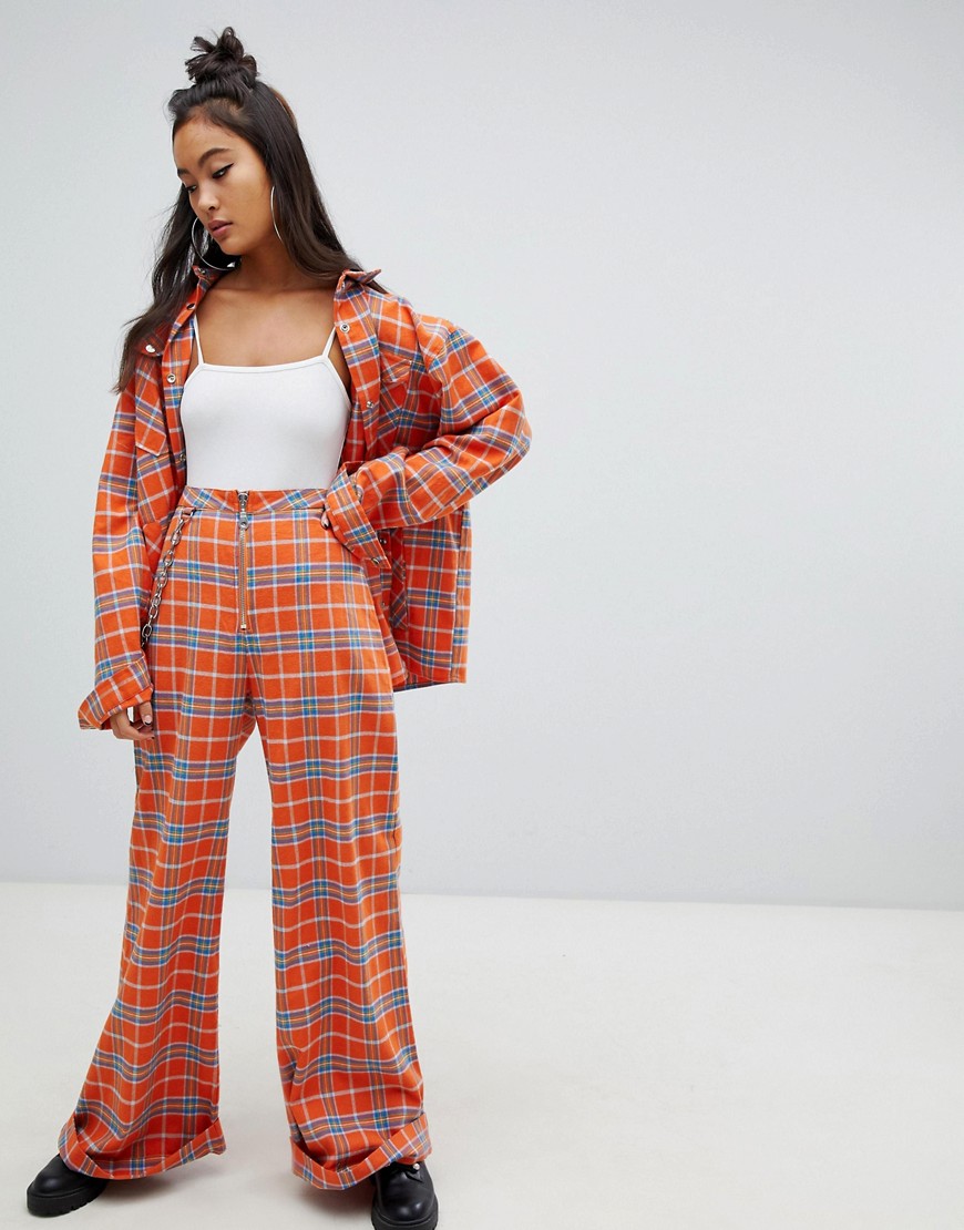The Ragged Priest wide leg trousers in check with chain co-ord