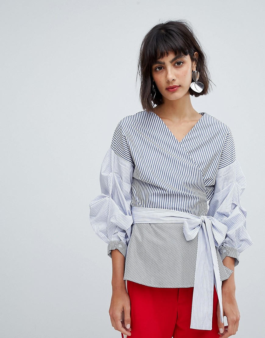 In Wear Sami Contrast Stripe Blouse With Ruched Sleeve