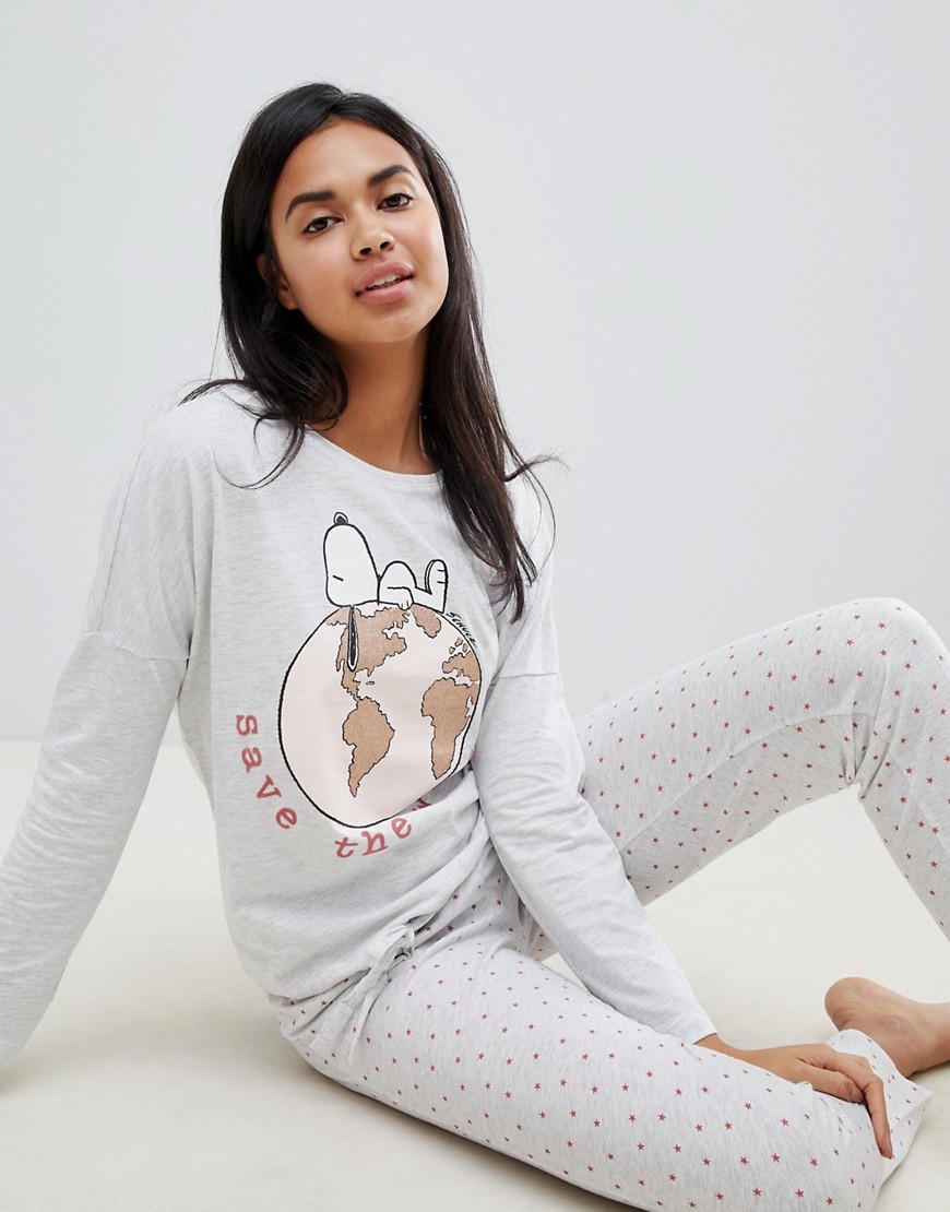 Women'secret Snoopy Save The World long pyjama set in grey