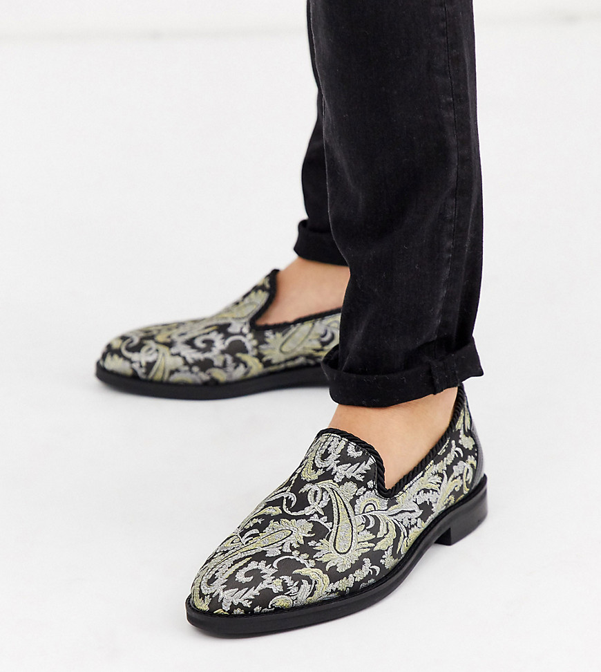 House Of Hounds Wide Fit Styx loafers in black brocade