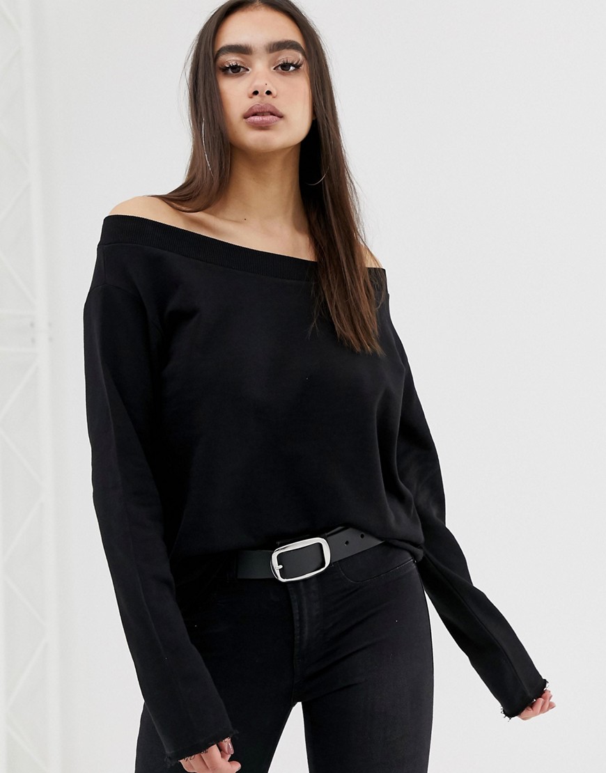 ASOS DESIGN off shoulder sweatshirt with raw edges in black