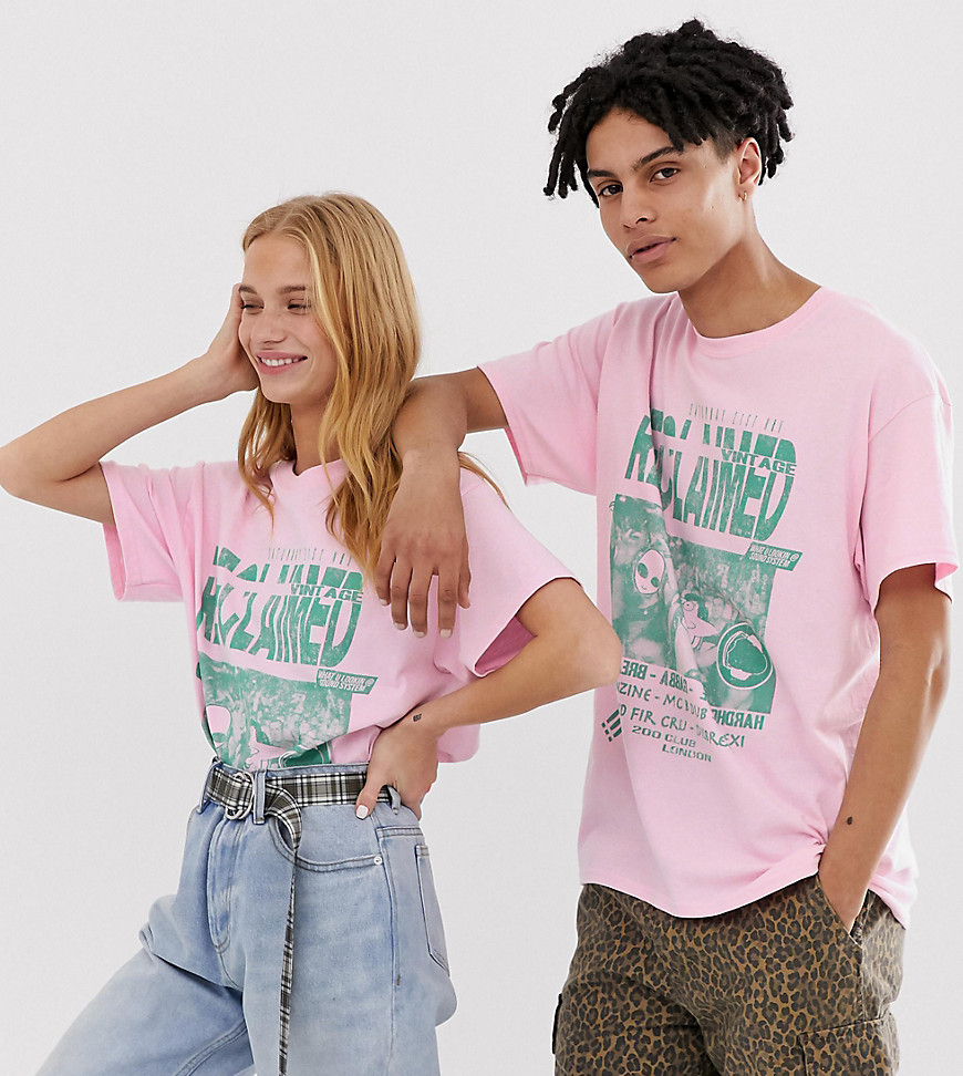 Reclaimed Vintage unisex t-shirt with branded club print in pink