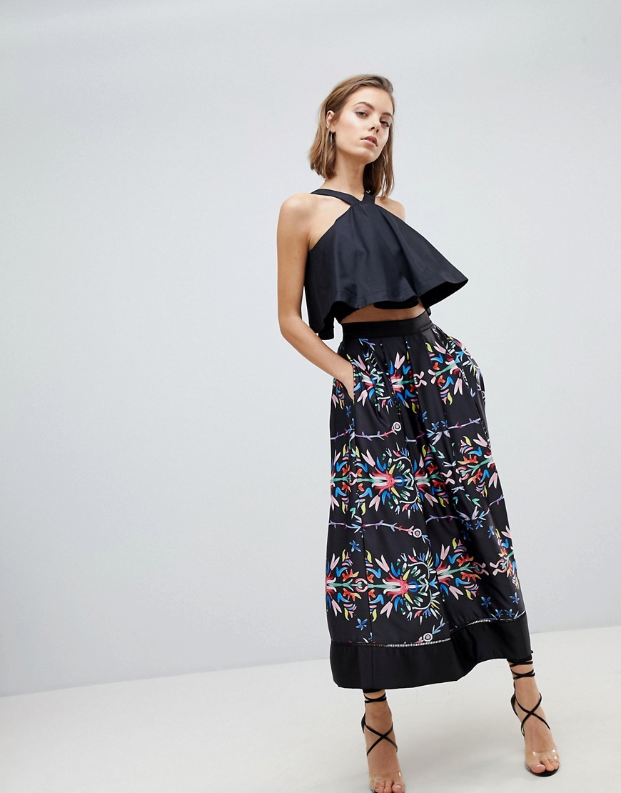 Sabina Musayev Abstract Floral Midi Skirt - Black print