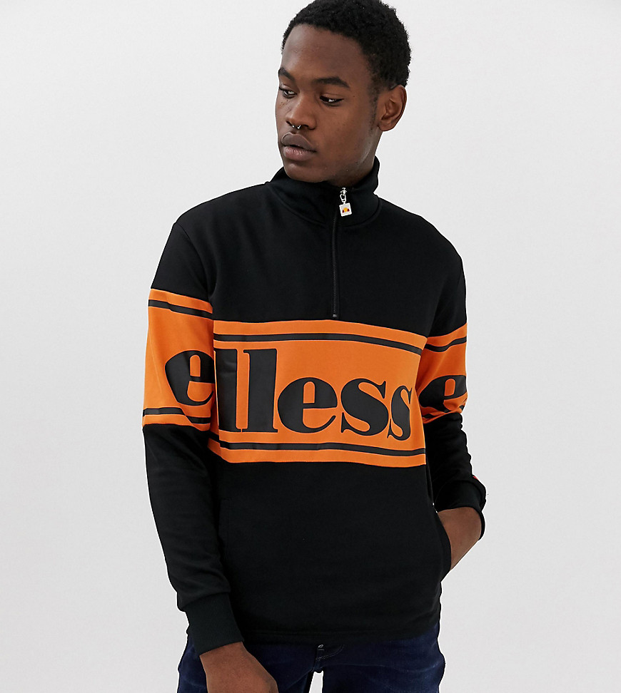 ellesse panel logo sweatshirt with 1/4 zip in black