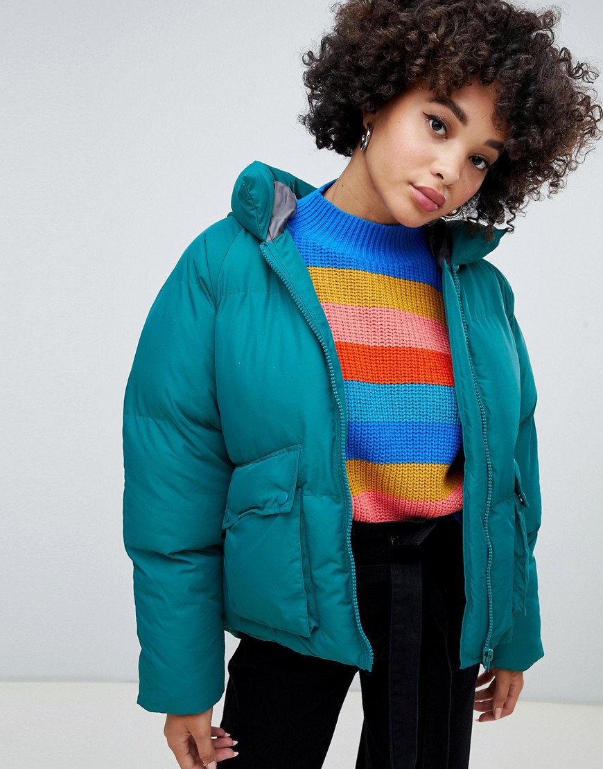 Missguided hooded padded jacket in teal