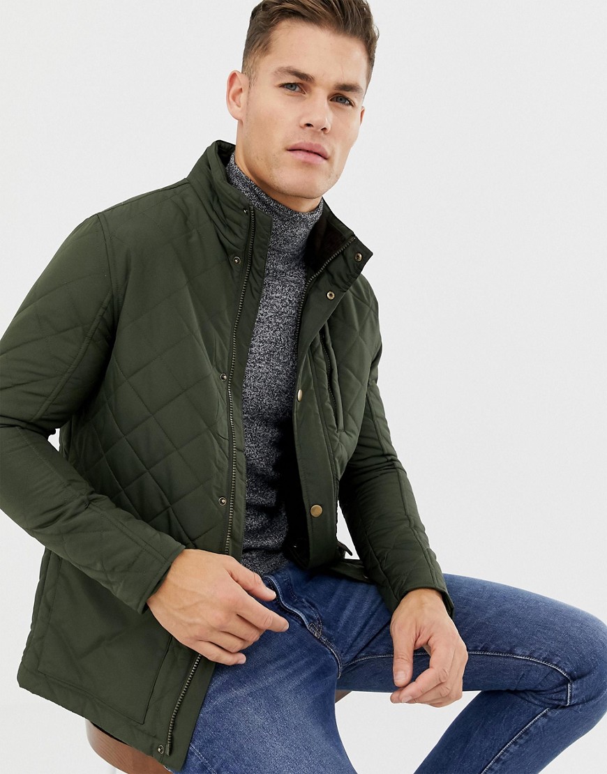 Pier One quilted jacket in khaki with funnel neck and cord detailing - Khaki