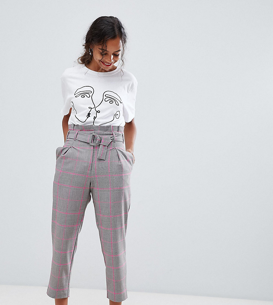 River Island Petite check tapered trousers