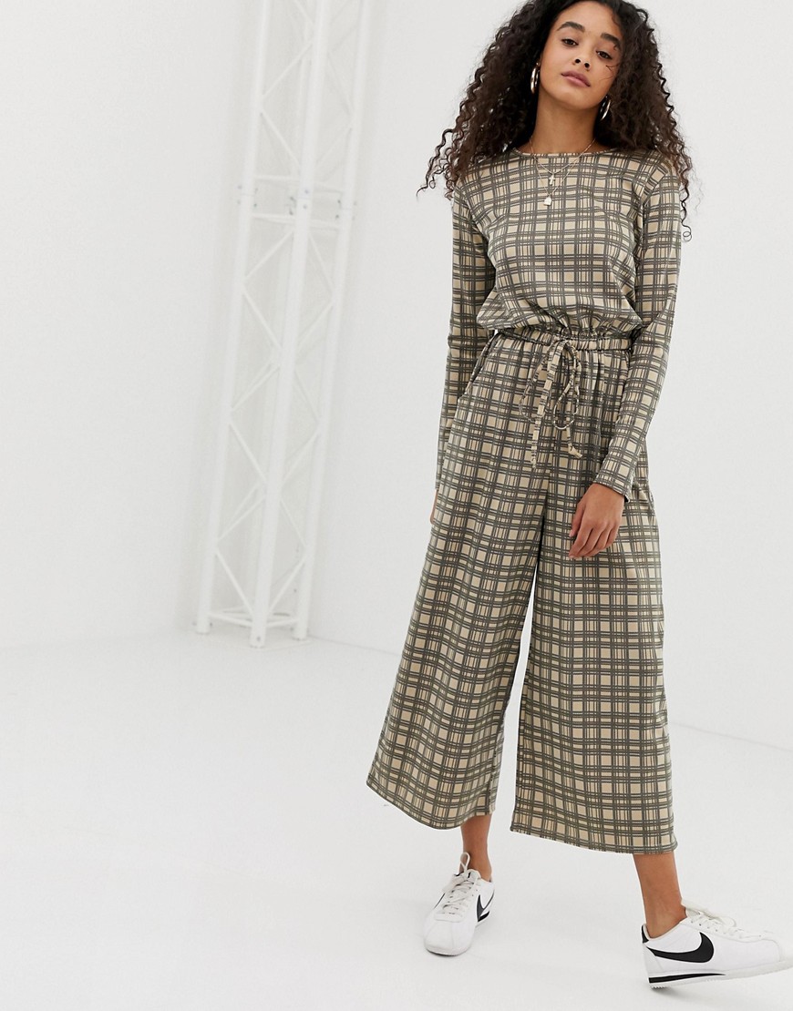 Daisy Street jumpsuit with drawstring waist in vintage check