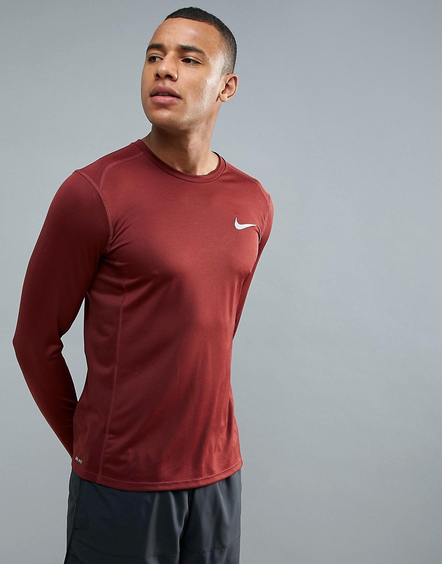Nike Running Dri-FIT Miler Long Sleeve Top In Red 833593-619 - Red