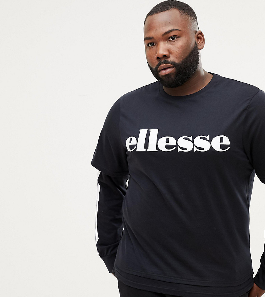ellesse layered long sleeve t-shirt with side stripe in black - Black