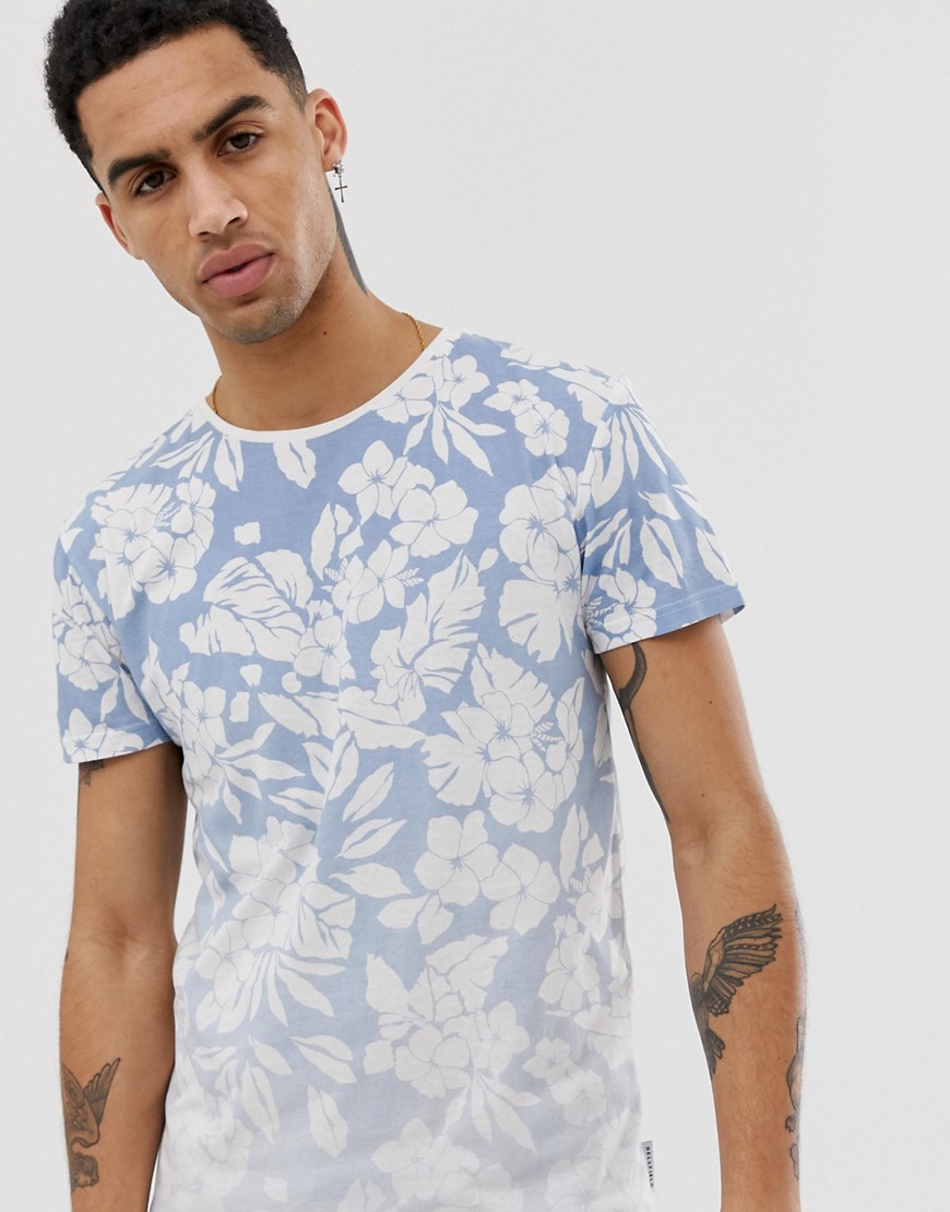 Bellfield hibiscus fade print t-shirt in light blue
