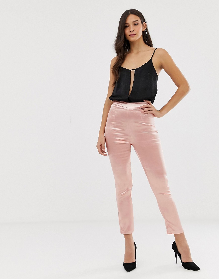 The Girlcode satin fitted trousers in pink