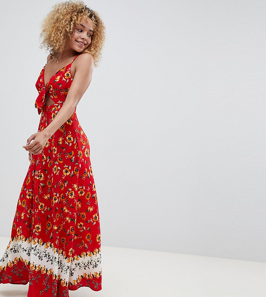 Sisters Of The Tribe Petite Cami Maxi Dress With Contrast Floral Print - Red multi